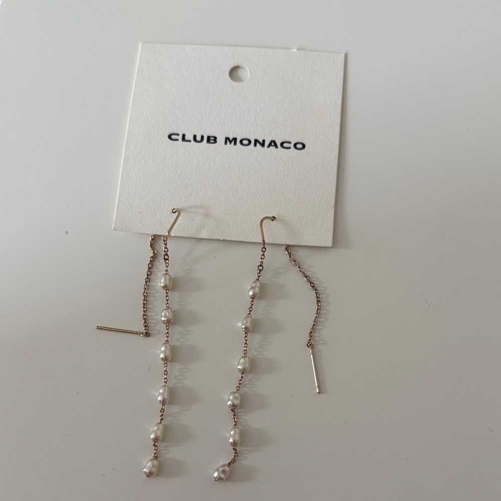 Club Monaco Gold and Pearl Chain Earrings